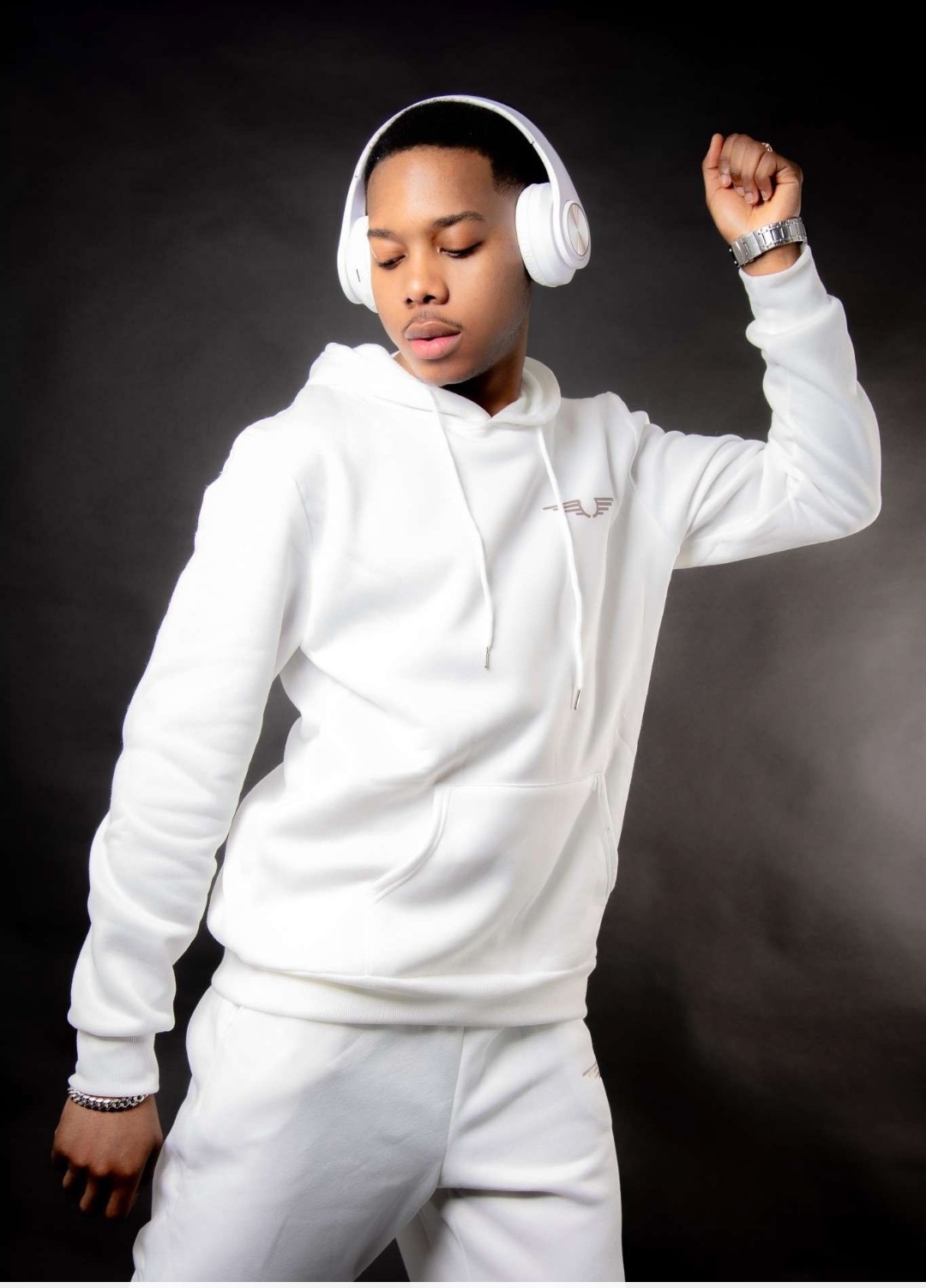 Studio portrait — movement in white